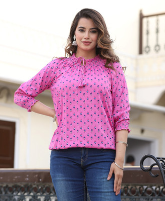 FASHION FALCON Casual Printed Women Pink Top
