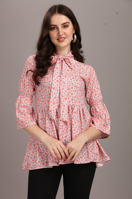 GUFRINA Casual Floral Print Women Light Blue, Pink Top