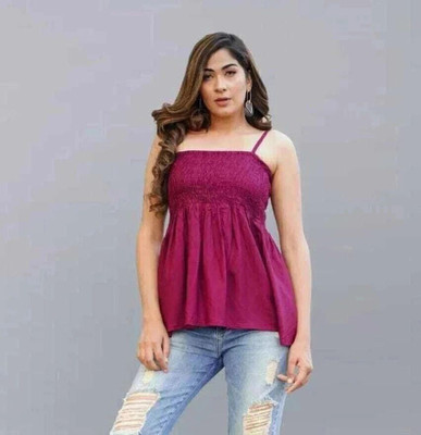 VYMO Casual Solid Women Purple Top