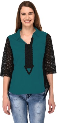 patrorna Party Self Design Women Dark Green Top