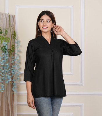 KCT Casual Solid Women Black Top