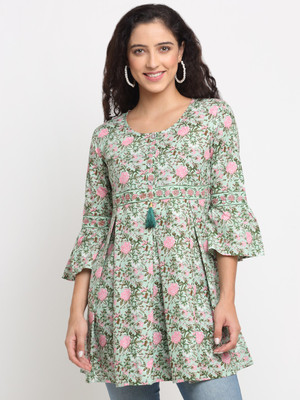 Shobhangi Casual Floral Print Women Green Top