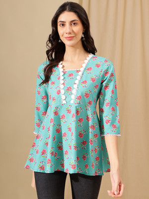 Janakdulari Creation Party Printed Women Light Blue Top