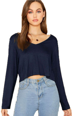 Styvibe Casual Full Sleeve Solid Women Blue Top