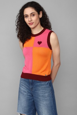 Allen Solly Casual Color Block Women Orange, Pink, Brown Top