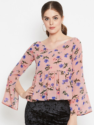 PURYS Casual Slit Sleeve Printed Women Multicolor Top