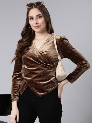 Showoff Casual Polka Print Women Brown Top