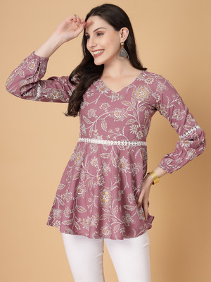 seven flower Casual Printed Women Maroon Top