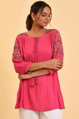 W Casual Embroidered Women Multicolor Top