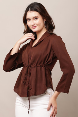 sarvayoni Casual Solid Women Brown Top
