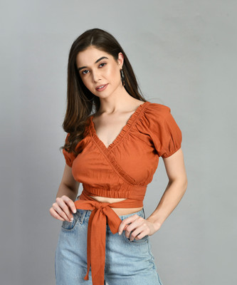 PRETTY LOVING THING Casual Solid Women Brown Top