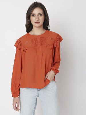 VERO MODA Casual Self Design Women Orange Top