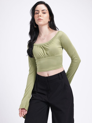 Glitchez Casual Solid Women Green Top