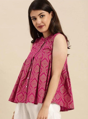 HK Trading Party Self Design, Printed Women Pink Top