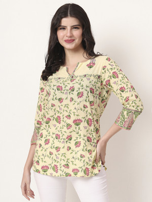 Yufta Casual Floral Print Women Yellow Top