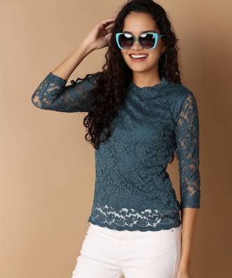 V-MART Casual Self Design Women Blue Top
