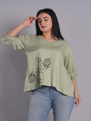LetsDressUp Casual Printed Women Light Green Top