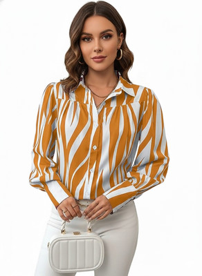 Leriya Fashion Casual Striped Women Yellow Top