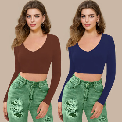 Maheshvi Casual Solid Women Dark Blue Top