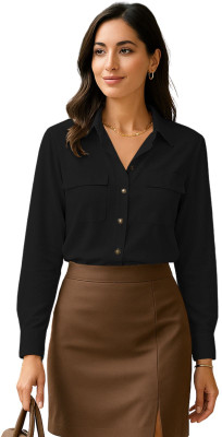 Leriya Fashion Casual Solid Women Black Top