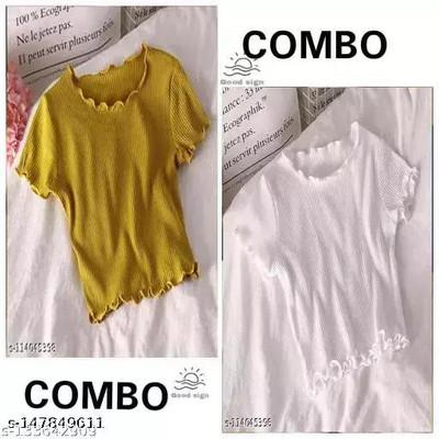 GLADLY Casual Self Design Women Yellow, White Top