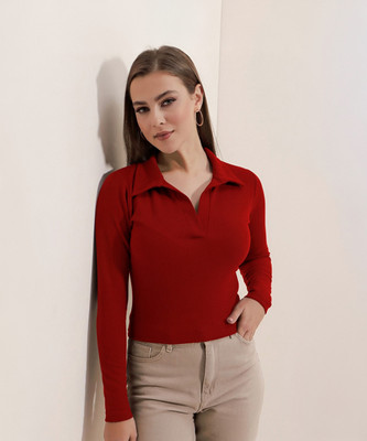 Maheshvi Casual Solid Women Red Top