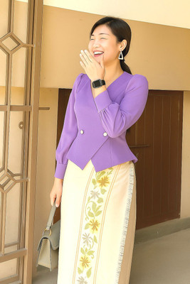 ICEVILA Casual Self Design Women Purple Top