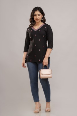 FASHION DEPTH Party Embroidered Women Black Top