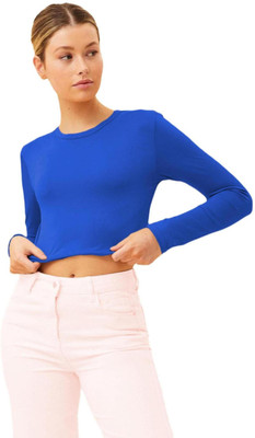 THE BLAZZE Casual Solid Women Blue Top