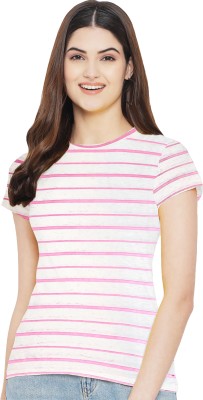 BRIVET Casual Striped Women White, Pink Top