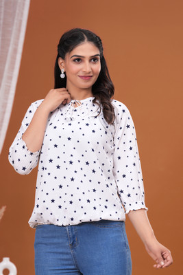 Pittra4ever Casual Printed Women White Top