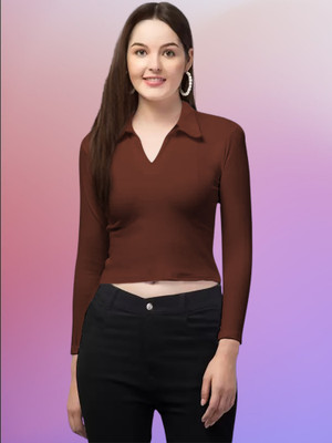 Dream Beauty Fashion Casual Solid Women Brown Top
