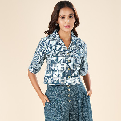 Akkriti by Pantaloons Casual Printed Women Blue, White Top