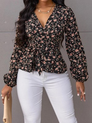 KOTTY Casual Floral Print Women Black Top