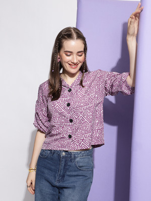 METRONAUT Women Geometric Print Casual Purple Shirt