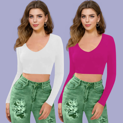 Maheshvi Casual Solid Women Pink, White Top