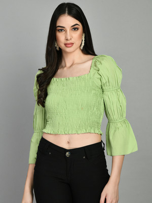 PRETTY LOVING THING Casual Solid Women Light Green Top