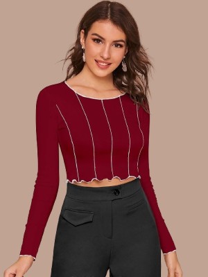 METRONAUT Casual Striped Women Maroon Top