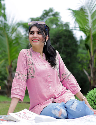 Youthnic Party Embroidered Women Pink Top