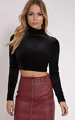 WOOFIN Casual Solid Women Black Top