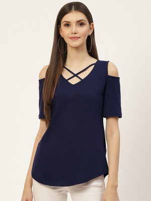 BRINNS Casual Solid Women Dark Blue Top