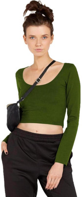 THE BLAZZE Casual Solid Women Dark Green Top