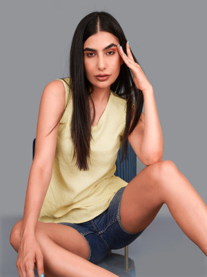 french crown Casual Solid Women Yellow Top