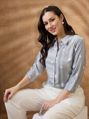 Globus Women Printed Casual Grey Shirt