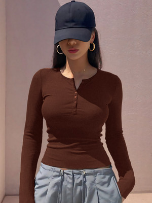 NAVYANKAA Casual Solid Women Brown Top