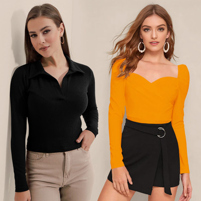 Kashonaa Casual Solid Women Yellow Top