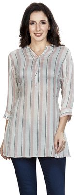 Nioni Casual Striped Women Pink Top