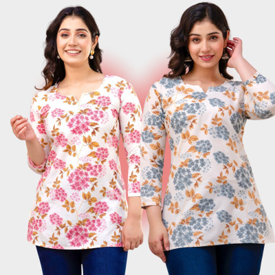 VROEGER Casual Printed Women Pink, Grey Top