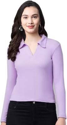 MOLASUS Casual Solid Women Purple Top