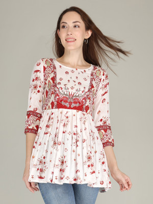 Dhan G Casual Printed Women White Top